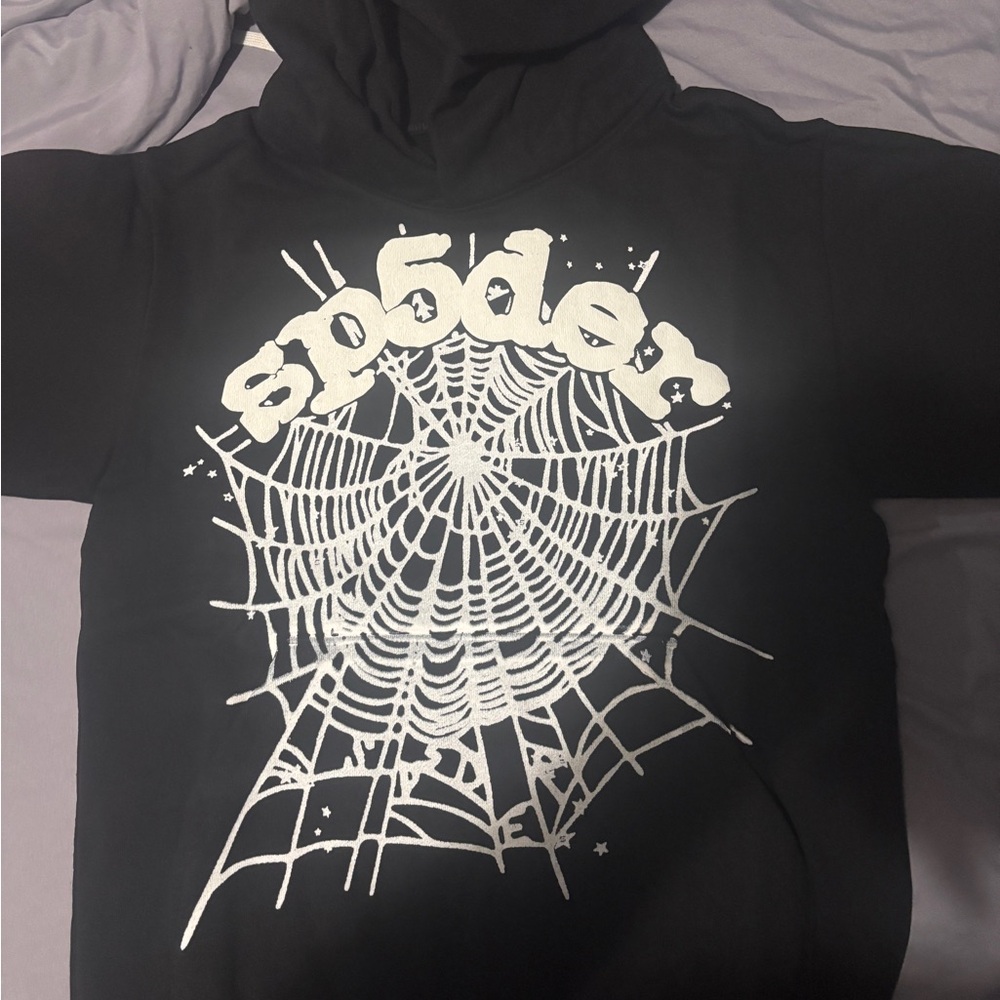Black Hoodie with White Spider Web Design